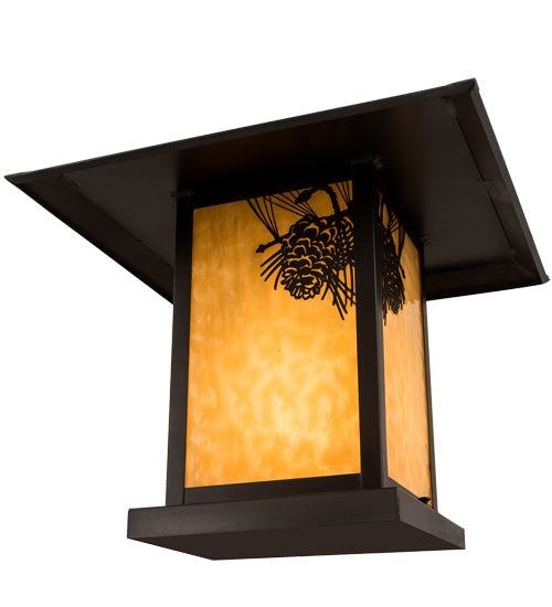 Meyda Lighting Seneca 24" Craftsman Brown Winter Pine Outdoor Pier Mount Light With Beige Art Shade Glass