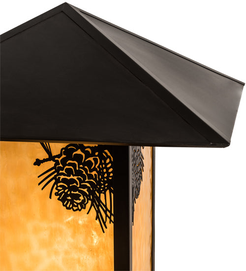 Meyda Lighting Seneca 24" Craftsman Brown Winter Pine Outdoor Pier Mount Light With Beige Art Shade Glass