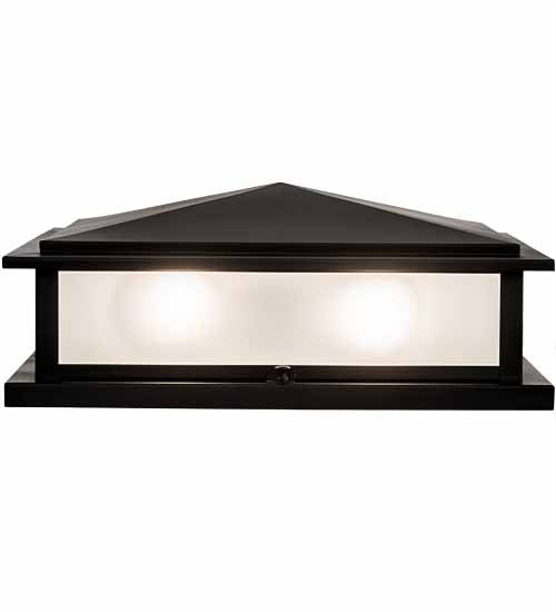 Meyda Lighting Seneca 25" 4-Light Flat Black Prime Outdoor Pier Mount Light With Clear Frosted Shade Glass