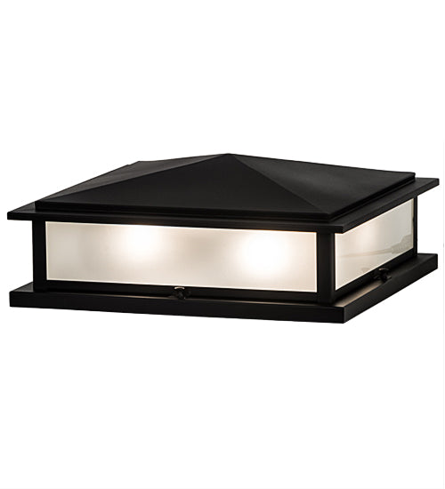 Meyda Lighting Seneca 25" 4-Light Flat Black Prime Outdoor Pier Mount Light With Clear Frosted Shade Glass