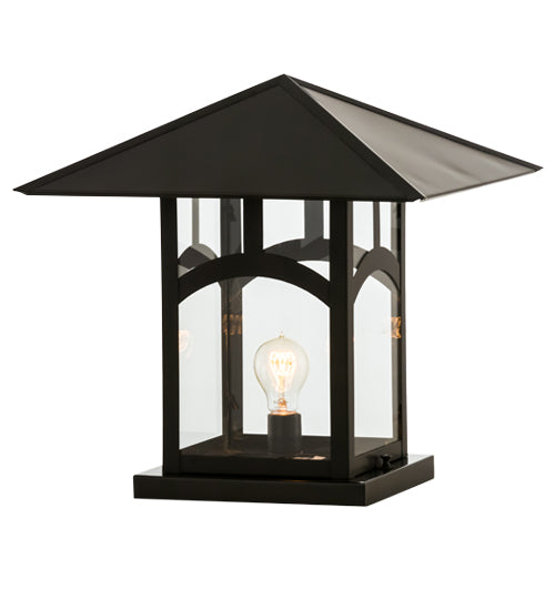 Meyda Lighting Seneca 25" Craftsman Brown Hill Top Outdoor Pier Mount Light With Clear Shade Glass