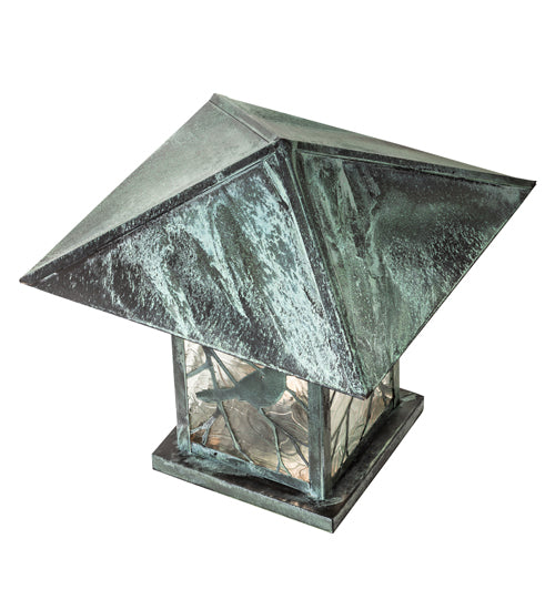 Meyda Lighting Seneca 25" Verdigris Song Bird Outdoor Pier Mount Light With Clear Raindrop Shade Glass