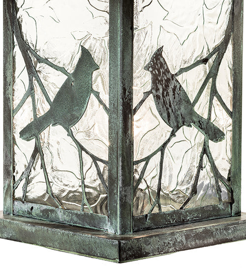 Meyda Lighting Seneca 25" Verdigris Song Bird Outdoor Pier Mount Light With Clear Raindrop Shade Glass