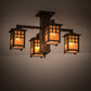 Meyda Lighting Seneca 26" 4-Light Bronze Window Pane Chandelier With Amber Mica Shade Glass