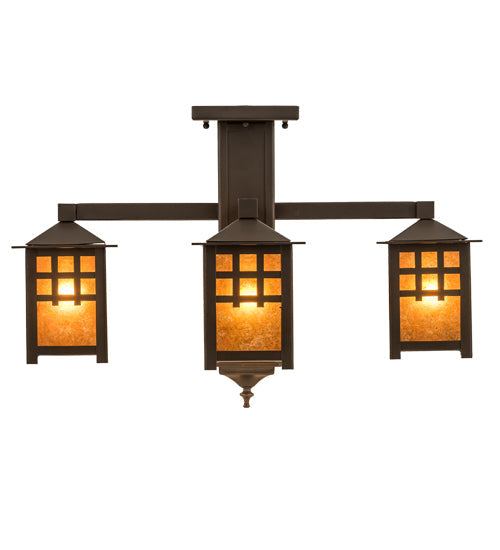 Meyda Lighting Seneca 26" 4-Light Bronze Window Pane Chandelier With Amber Mica Shade Glass