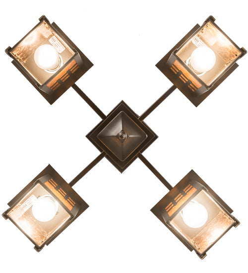 Meyda Lighting Seneca 26" 4-Light Bronze Window Pane Chandelier With Amber Mica Shade Glass