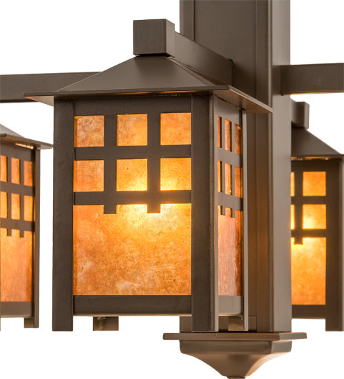 Meyda Lighting Seneca 26" 4-Light Bronze Window Pane Chandelier With Amber Mica Shade Glass