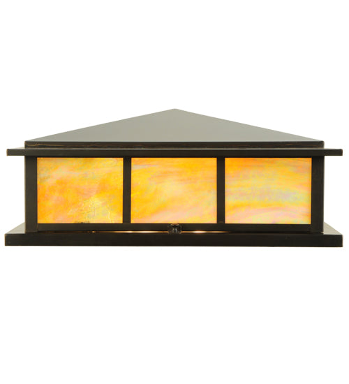 Meyda Lighting Seneca 29" 4-Light Craftsman Brown Double Bar Mission Pier Mount Light With Beige Iridescent Art Shade Glass