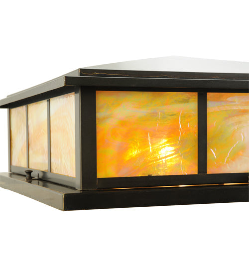 Meyda Lighting Seneca 29" 4-Light Craftsman Brown Double Bar Mission Pier Mount Light With Beige Iridescent Art Shade Glass