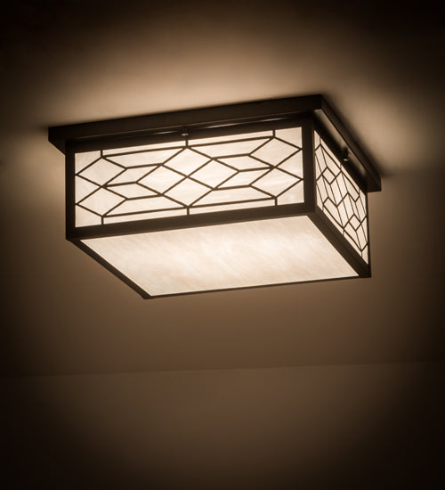 Meyda Lighting Seneca 29" 4-Light Craftsman Brown Ponte Flush Mount Light With White Art Shade Glass