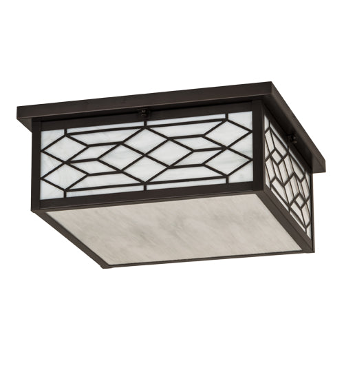 Meyda Lighting Seneca 29" 4-Light Craftsman Brown Ponte Flush Mount Light With White Art Shade Glass