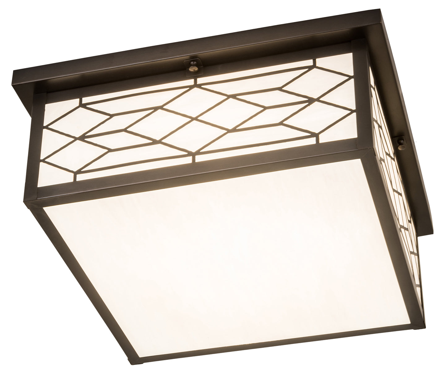 Meyda Lighting Seneca 29" 4-Light Craftsman Brown Ponte Flush Mount Light With White Art Shade Glass