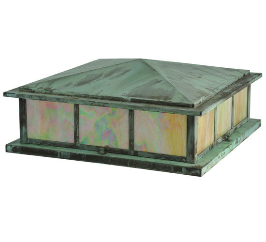 Meyda Lighting Seneca 29" Verdigris Double Bar Mission Outdoor Pier Mount Light With Iridescent Shade Glass