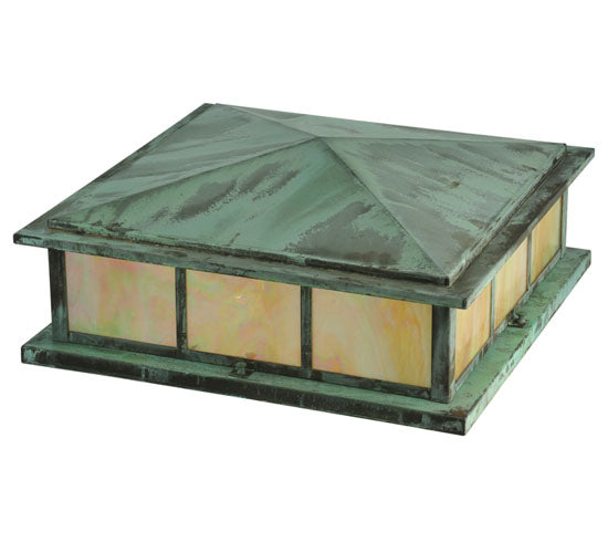 Meyda Lighting Seneca 29" Verdigris Double Bar Mission Outdoor Pier Mount Light With Iridescent Shade Glass