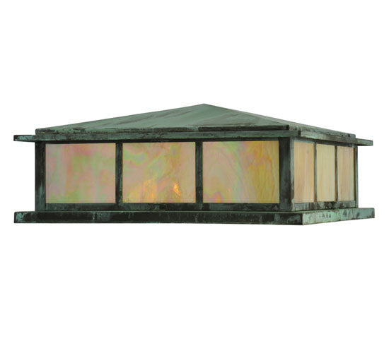 Meyda Lighting Seneca 29" Verdigris Double Bar Mission Outdoor Pier Mount Light With Iridescent Shade Glass