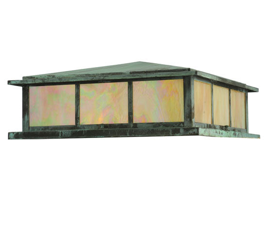 Meyda Lighting Seneca 29" Verdigris Double Bar Mission Outdoor Pier Mount Light With Iridescent Shade Glass