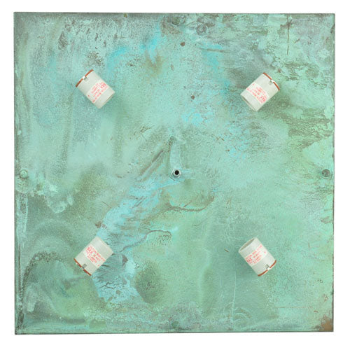 Meyda Lighting Seneca 29" Verdigris Double Bar Mission Outdoor Pier Mount Light With Iridescent Shade Glass