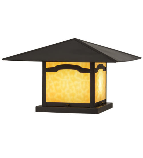 Meyda Lighting Seneca 31" 2-Light Craftsman Brown Mountain View Outdoor Pier Mount Light With Beige Art Shade Glass
