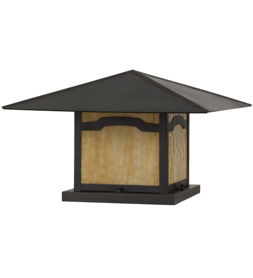 Meyda Lighting Seneca 31" 2-Light Craftsman Brown Mountain View Outdoor Pier Mount Light With Beige Art Shade Glass