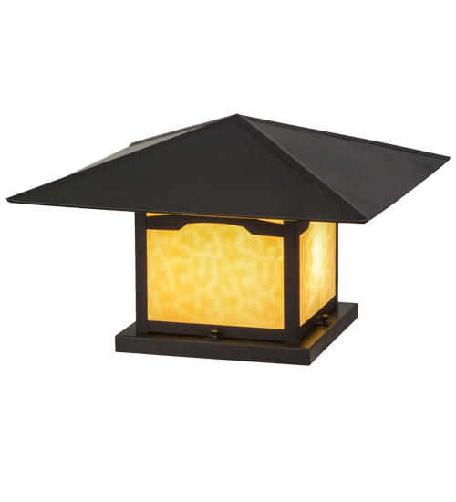 Meyda Lighting Seneca 31" 2-Light Craftsman Brown Mountain View Outdoor Pier Mount Light With Beige Art Shade Glass
