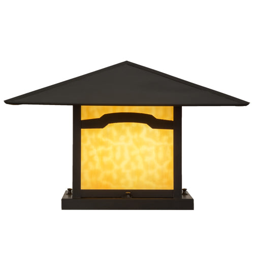 Meyda Lighting Seneca 31" 2-Light Craftsman Brown Mountain View Outdoor Pier Mount Light With Beige Art Shade Glass