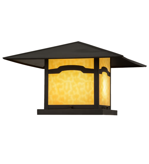 Meyda Lighting Seneca 31" 2-Light Craftsman Brown Mountain View Outdoor Pier Mount Light With Beige Art Shade Glass