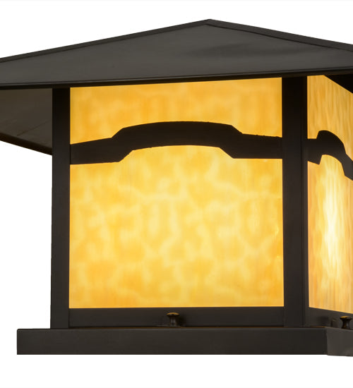Meyda Lighting Seneca 31" 2-Light Craftsman Brown Mountain View Outdoor Pier Mount Light With Beige Art Shade Glass