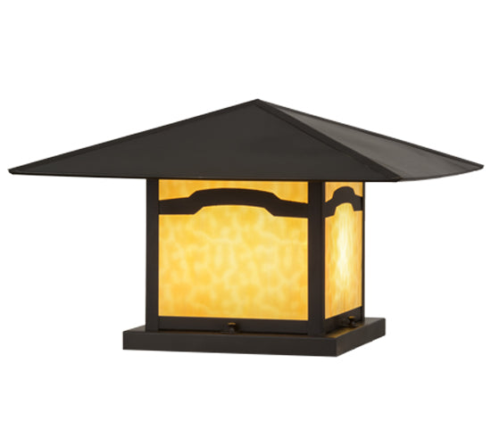 Meyda Lighting Seneca 31" 2-Light Craftsman Brown Mountain View Outdoor Pier Mount Light With Beige Art Shade Glass