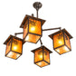 Meyda Lighting Seneca 32" 4-Light Craftsman Brown Winter Pine Chandelier With Amber Mica Shade Glass