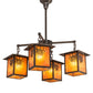 Meyda Lighting Seneca 32" 4-Light Craftsman Brown Winter Pine Chandelier With Amber Mica Shade Glass