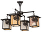 Meyda Lighting Seneca 32" 4-Light Craftsman Brown Winter Pine Chandelier With Beige Shade Glass