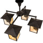 Meyda Lighting Seneca 32" 4-Light Craftsman Brown Winter Pine Chandelier With Beige Shade Glass