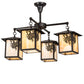 Meyda Lighting Seneca 32" 4-Light Craftsman Brown Winter Pine Chandelier With Beige Shade Glass