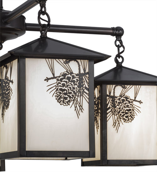 Meyda Lighting Seneca 32" 4-Light Craftsman Brown Winter Pine Chandelier With White Opalescent Shade Glass