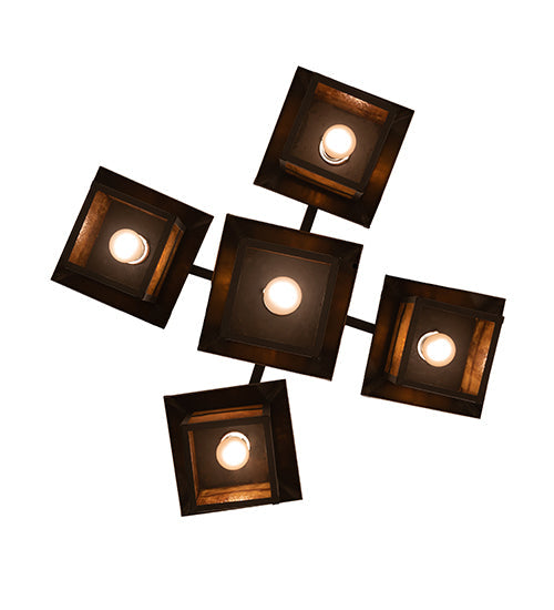 Meyda Lighting Seneca 32" 5-Light Craftsman Brown On Brass Mountain View Chandelier With Honey Art Shade Glass