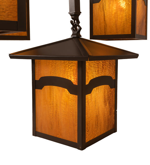 Meyda Lighting Seneca 32" 5-Light Craftsman Brown On Brass Mountain View Chandelier With Honey Art Shade Glass