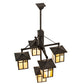 Meyda Lighting Seneca 32" 5-Light Craftsman Brown Sprig Chandelier With Beige Iridescent Shade Glass