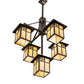 Meyda Lighting Seneca 32" 5-Light Craftsman Brown Sprig Chandelier With Beige Iridescent Shade Glass