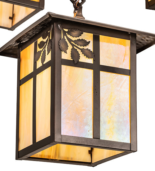 Meyda Lighting Seneca 32" 5-Light Craftsman Brown Sprig Chandelier With Beige Iridescent Shade Glass