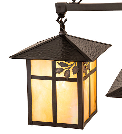 Meyda Lighting Seneca 32" 5-Light Craftsman Brown Sprig Chandelier With Beige Iridescent Shade Glass