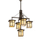 Meyda Lighting Seneca 32" 5-Light Craftsman Brown Sprig Chandelier With Beige Iridescent Shade Glass