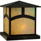Meyda Lighting Seneca 34" 4-Light Craftsman Brown Hill Top Outdoor Pier Mount Light With Beige Iridescent Art Shade Glass