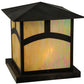Meyda Lighting Seneca 34" 4-Light Craftsman Brown Hill Top Outdoor Pier Mount Light With Beige Iridescent Art Shade Glass