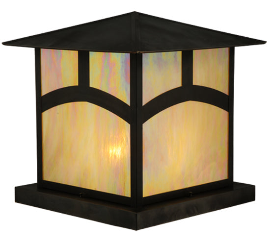 Meyda Lighting Seneca 34" 4-Light Craftsman Brown Hill Top Outdoor Pier Mount Light With Beige Iridescent Art Shade Glass
