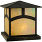 Meyda Lighting Seneca 34" 4-Light Craftsman Brown Hill Top Outdoor Pier Mount Light With Beige Iridescent Art Shade Glass