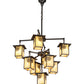 Meyda Lighting Seneca 34" 9-Light Craftsman Brown Winter Pine Chandelier With Beige Shade Glass