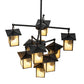 Meyda Lighting Seneca 34" 9-Light Craftsman Brown Winter Pine Chandelier With Beige Shade Glass