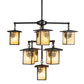 Meyda Lighting Seneca 34" 9-Light Craftsman Brown Winter Pine Chandelier With Beige Shade Glass