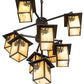 Meyda Lighting Seneca 34" 9-Light Craftsman Brown Winter Pine Chandelier With Beige Shade Glass