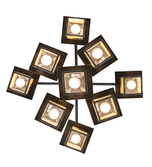 Meyda Lighting Seneca 34" 9-Light Craftsman Brown Winter Pine Chandelier With Beige Shade Glass